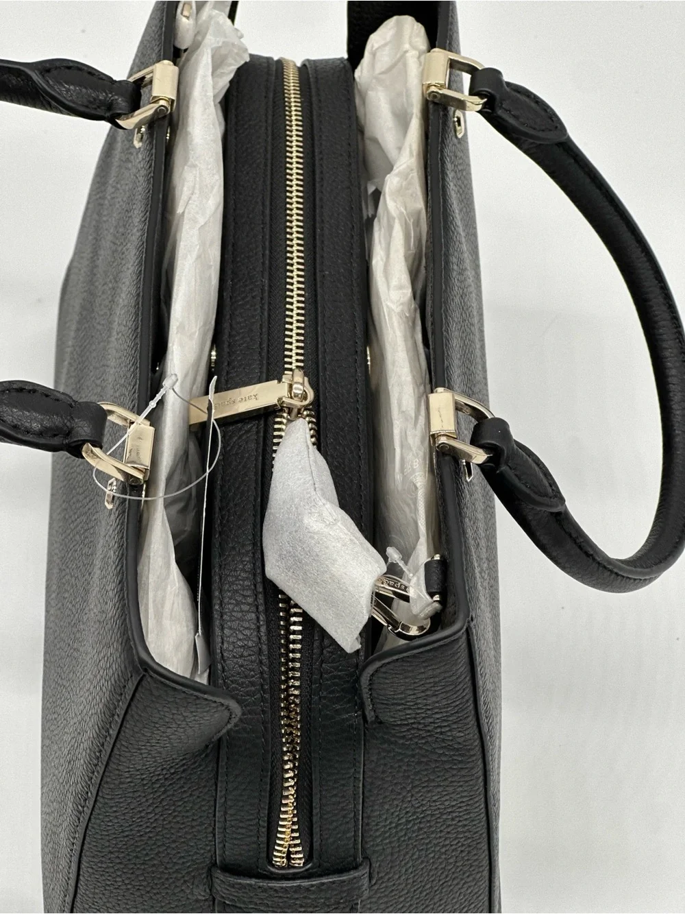 kate spade Black Pebbled Leather Structured Satchel with Gold Hardware